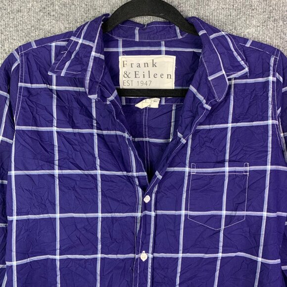 Frank & Eileen Barry Small Plaid‎ Button-Up Shirt In Blue & White Italy - Picture 3 of 12